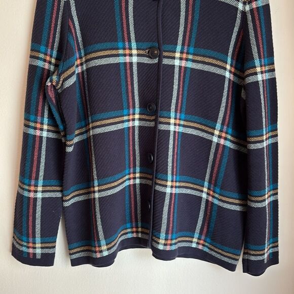 Talbots Multicolor Striped plaid tartan knit cardigan navy Sweater Womens size X - Picture 3 of 9